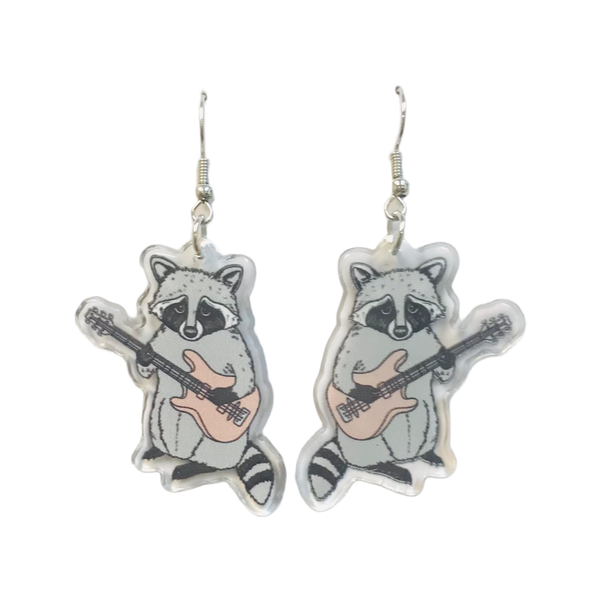 Raccoon Guitar Acrylic Earrings SimpleNGreat Jewelry - Earrings