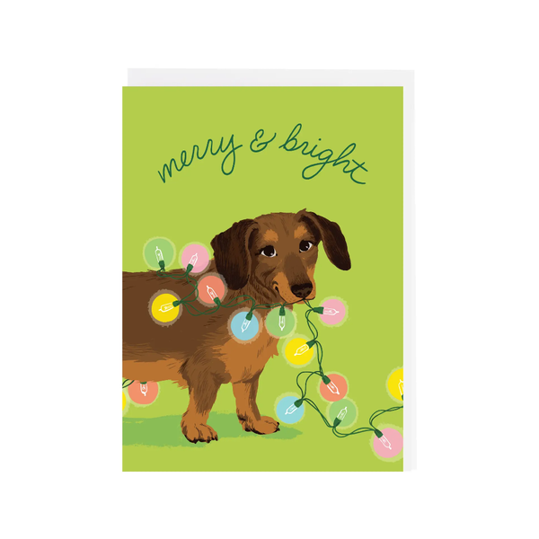 Dachshund And Twinkle Lights Christmas Card - Set Of 10 Smudge Ink Cards - Boxed Cards - Holiday - Christmas