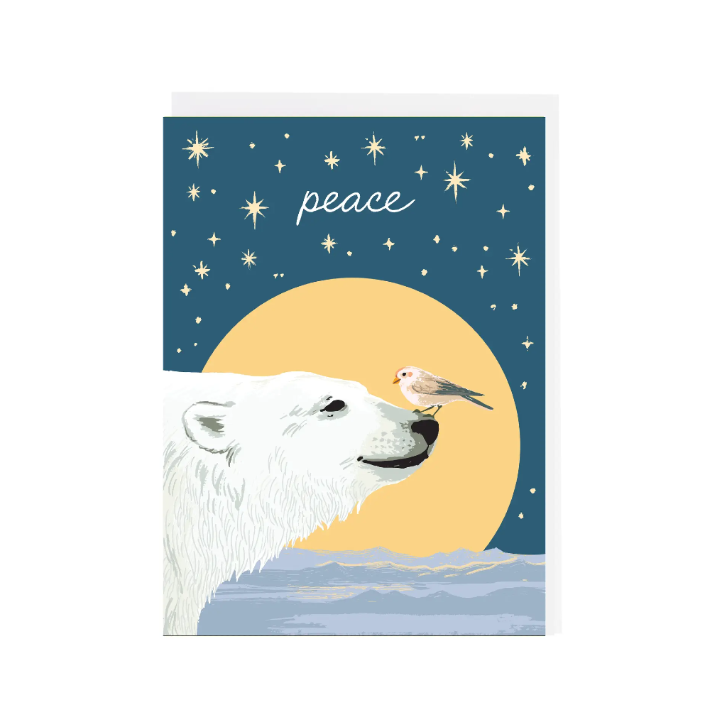 Polar Bear And Snow Bunting Holiday Card - Set Of 10 Smudge Ink Cards - Boxed Cards - Holiday