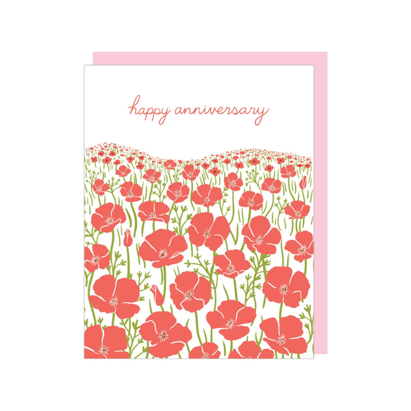 Field Of Poppies Anniversary Card Smudge Ink Cards - Love - Anniversary