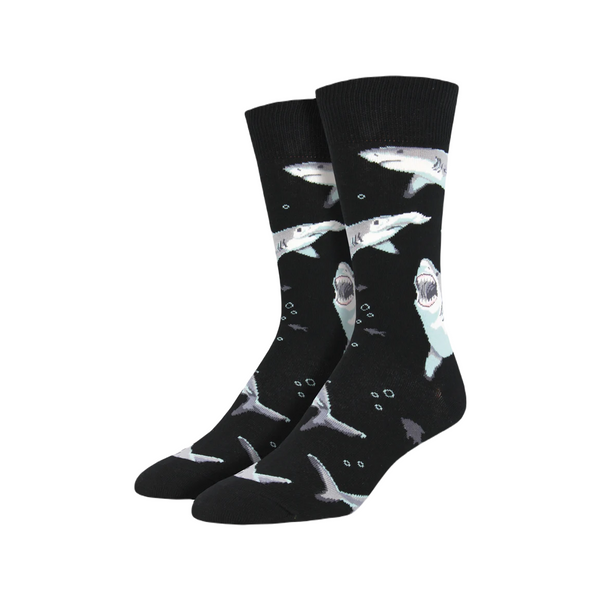 Shark Chums Crew Socks - Mens - Black Socksmith Apparel & Accessories - Socks - Adult - Mens