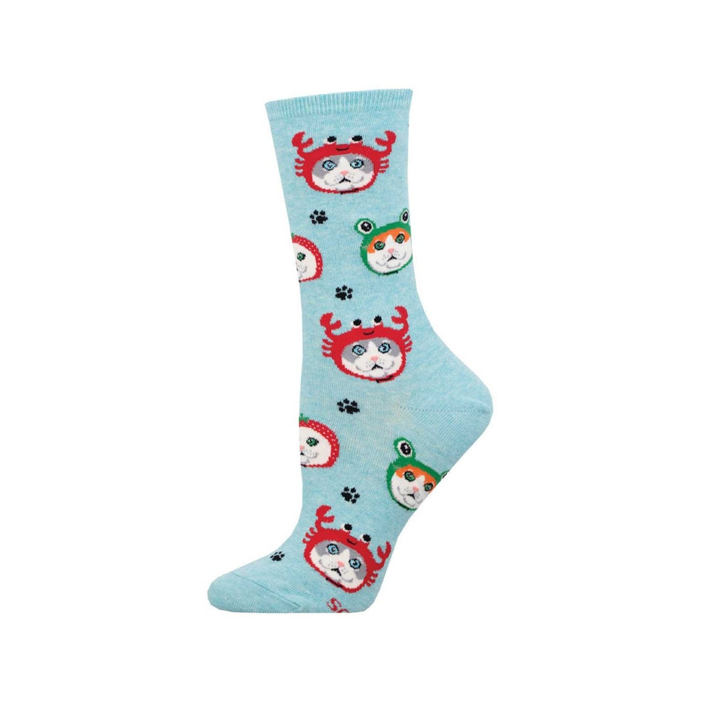 Blue Heather Cat Hats Crew Socks - Womens Socksmith Apparel & Accessories - Socks - Adult - Womens