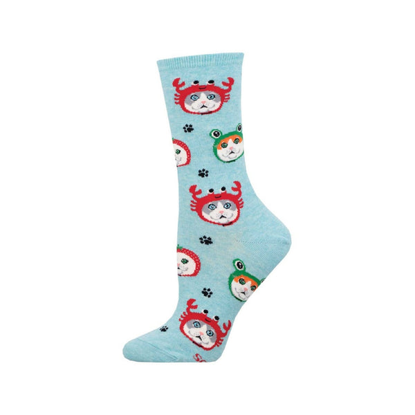 Blue Heather Cat Hats Crew Socks - Womens Socksmith Apparel & Accessories - Socks - Adult - Womens