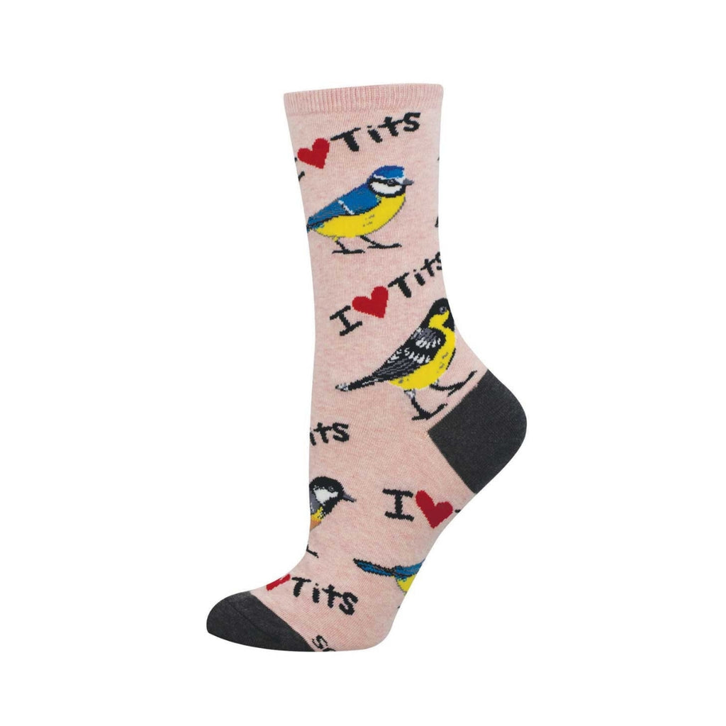 I Heart Tits Pink Heather Crew Socks - Womens Socksmith Apparel & Accessories - Socks - Adult - Womens