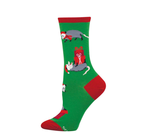 Possum Presents Green Crew Socks - Womens Socksmith Apparel & Accessories - Socks - Adult - Womens