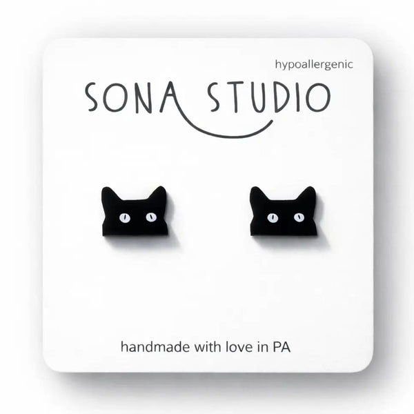 Black Cat Creepin' Earrings Sona Studio Jewelry - Earrings