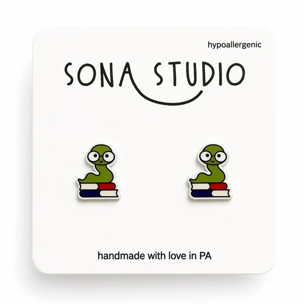 Little Book Worm Earrings Sona Studio Jewelry - Earrings