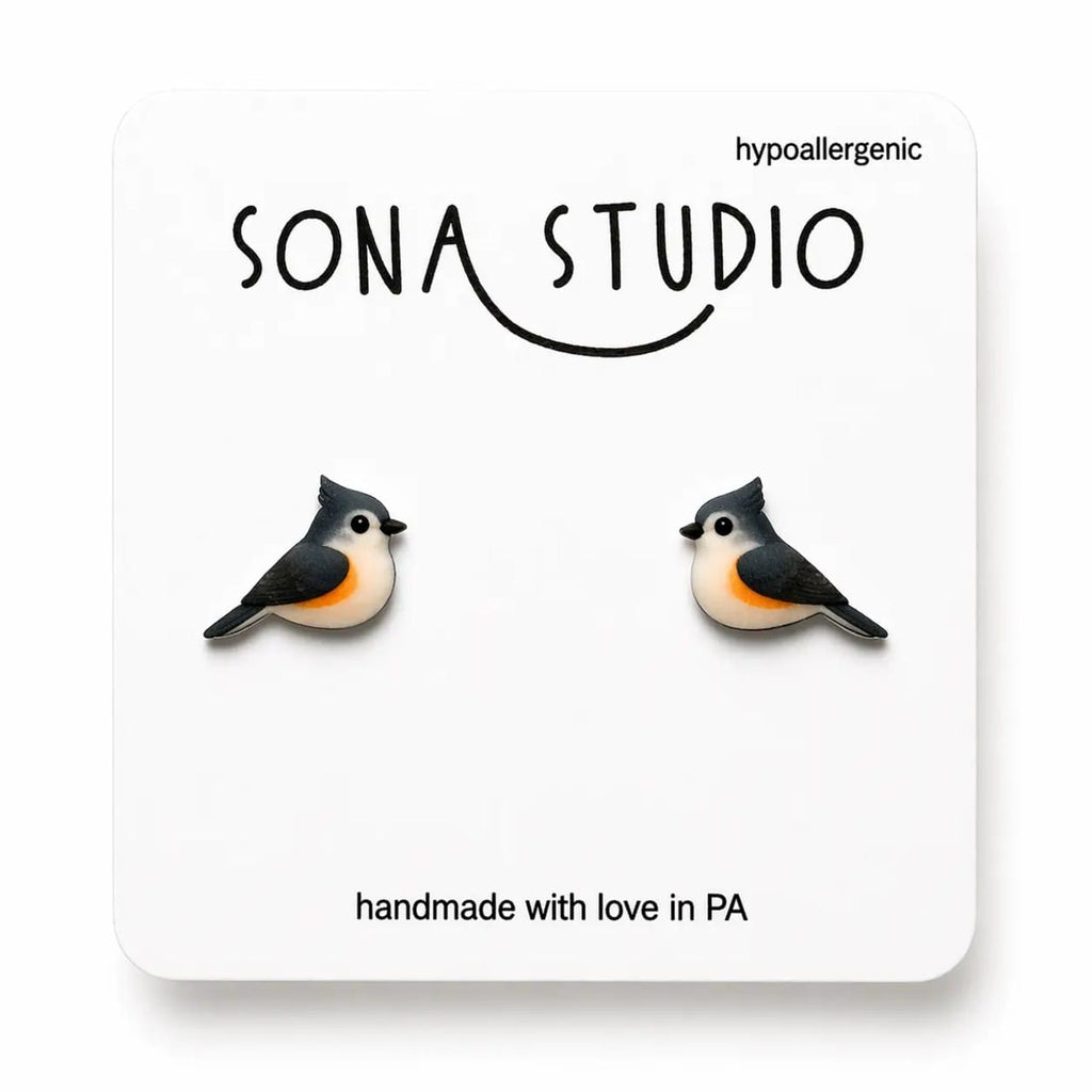 Tufted Titmouse Bird Earrings Sona Studio Jewelry - Earrings