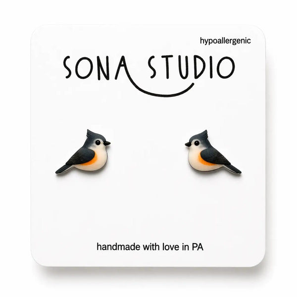 Tufted Titmouse Bird Earrings Sona Studio Jewelry - Earrings