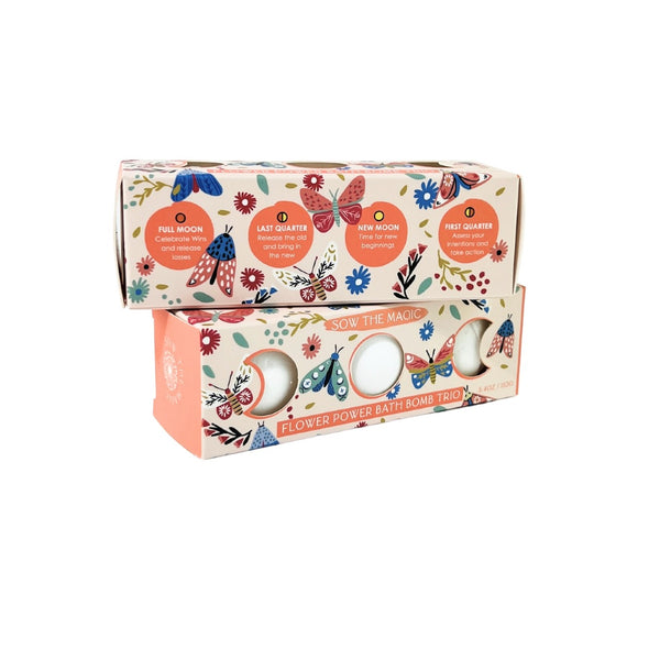 Flower Power Moon Phase Trio Bath Bomb Set Sow The Magic Home - Bath & Body - Bath Fizzers & Salts