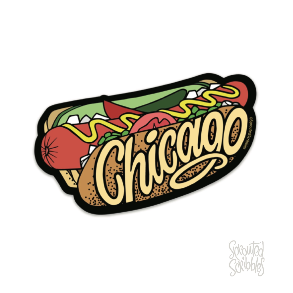 Hot Dog With Lettering Chicago Stickers from Sprouted Scribbles Sprouted Scribbles Impulse - Decorative Stickers