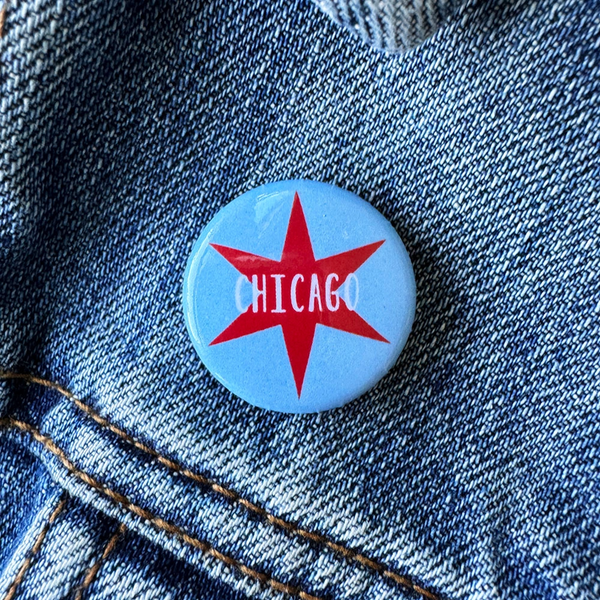 Chicago Star Round Button Steel Petal Press Impulse - Pinback Buttons