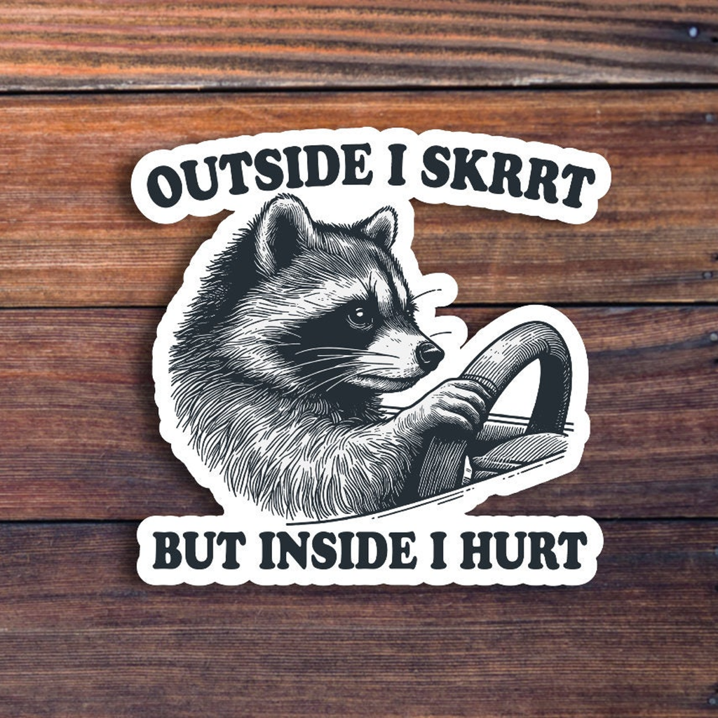 Outside I Skrrt But Inside I Hurt Raccoon Sticker Sticker Horse Impulse - Decorative Stickers