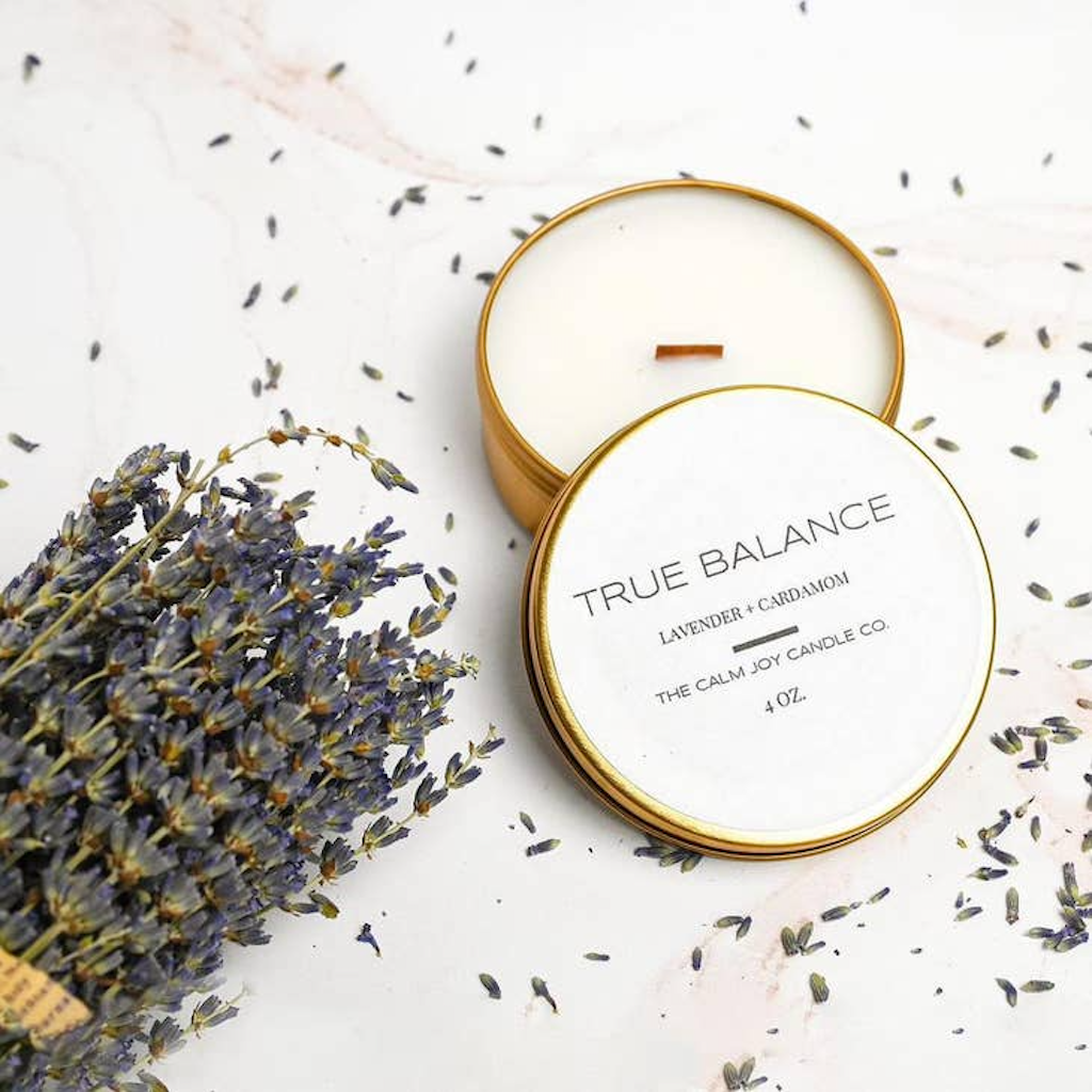 True Balance Lavender and Cardamom Scented Gold Tin Candle The Calm Joy Candle Co Home - Candles - Novelty