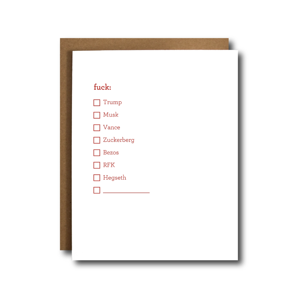 Fill In The Blank Fuck List Blank Card The Card Bureau Cards - Any Occasion