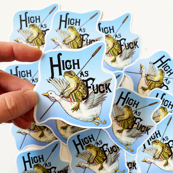 High As Fuck Frog With Goose Sticker The Coin Laundry Impulse - Decorative Stickers