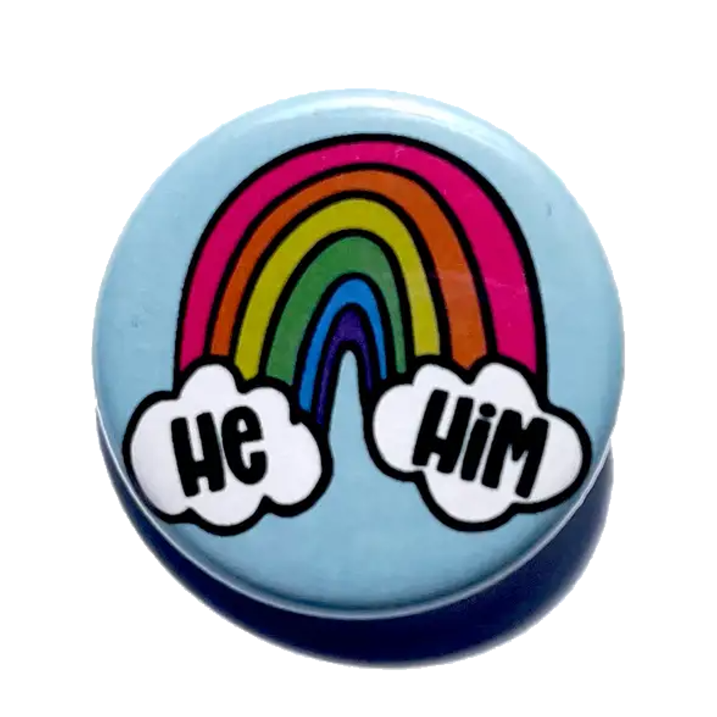 He/Him Cloud And Rainbow Pronoun Buttons TheThirdArrow Impulse - Pinback Buttons