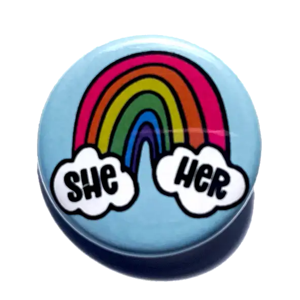 She/Her Cloud And Rainbow Pronoun Buttons TheThirdArrow Impulse - Pinback Buttons