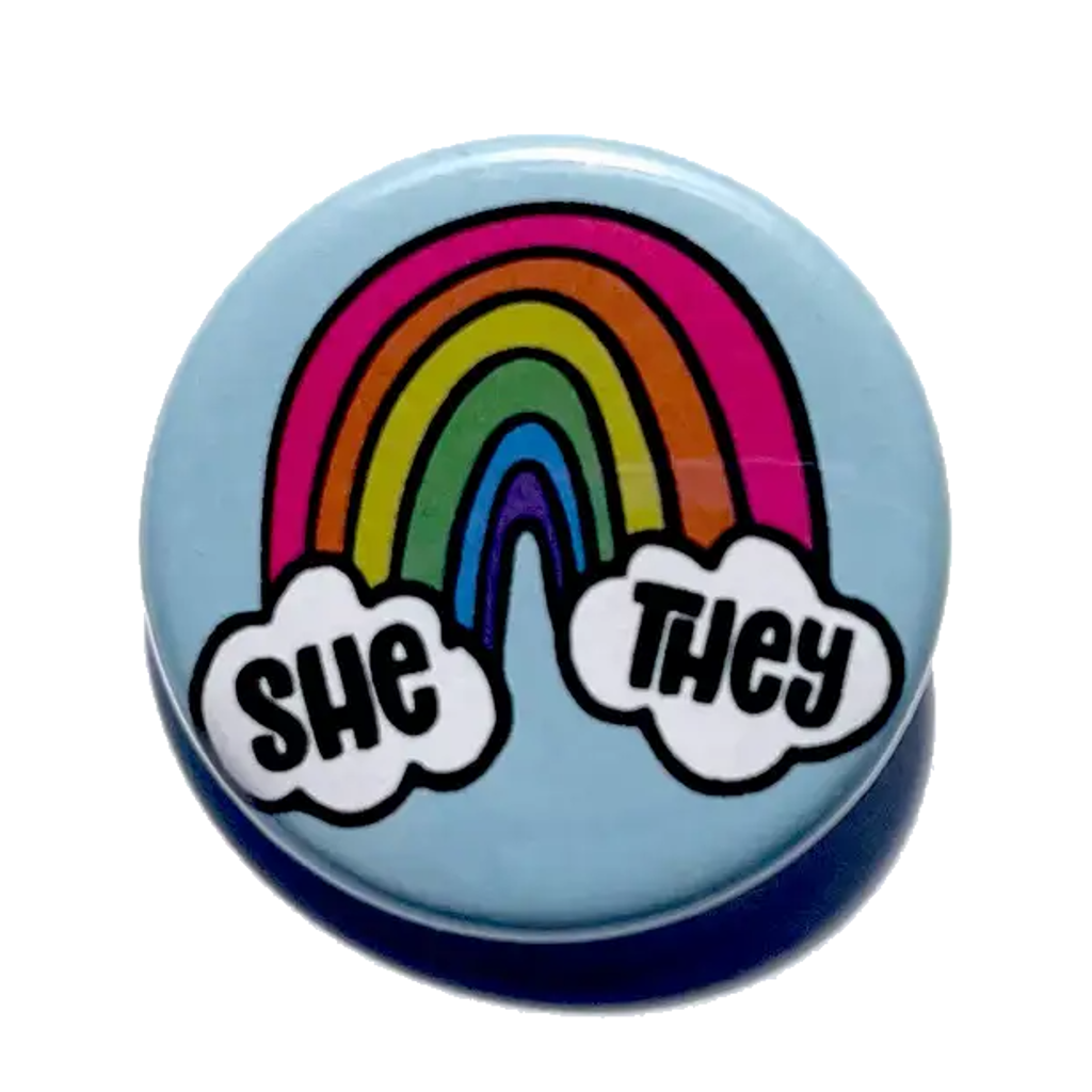 She/They Cloud And Rainbow Pronoun Buttons TheThirdArrow Impulse - Pinback Buttons