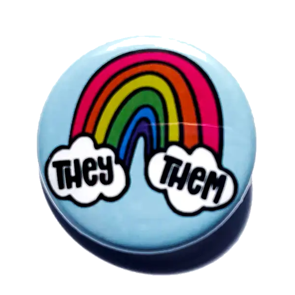 They/Them Cloud And Rainbow Pronoun Buttons TheThirdArrow Impulse - Pinback Buttons