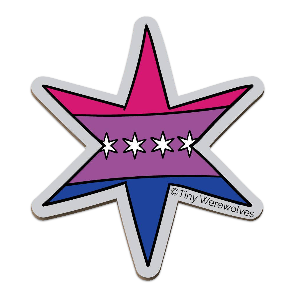 BISEXUAL PRIDE FLAG Chicago Star Flag Stickers Tiny Werewolves Impulse - Decorative Stickers