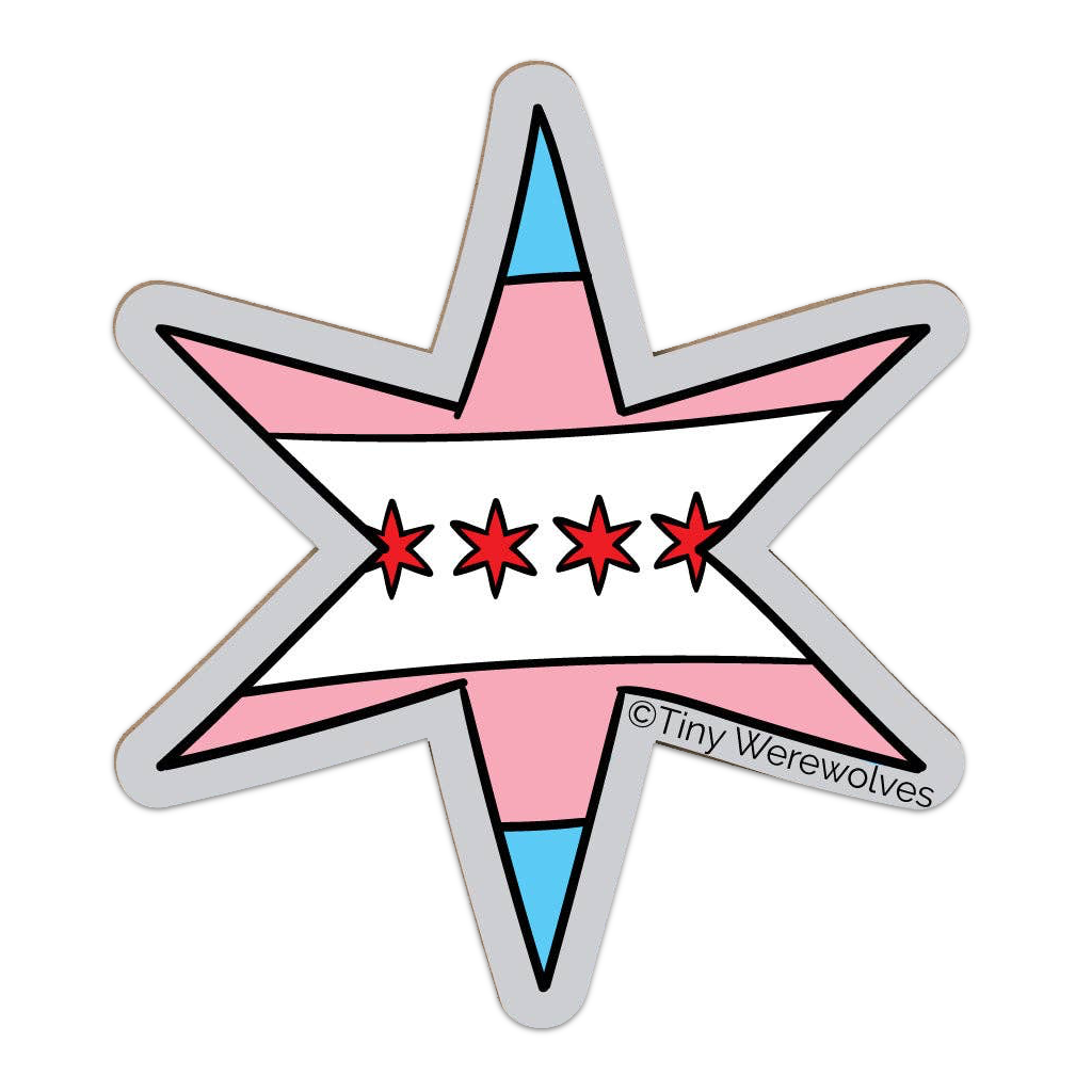 TRANSGENDER PRIDE FLAG Chicago Star Flag Stickers Tiny Werewolves Impulse - Decorative Stickers