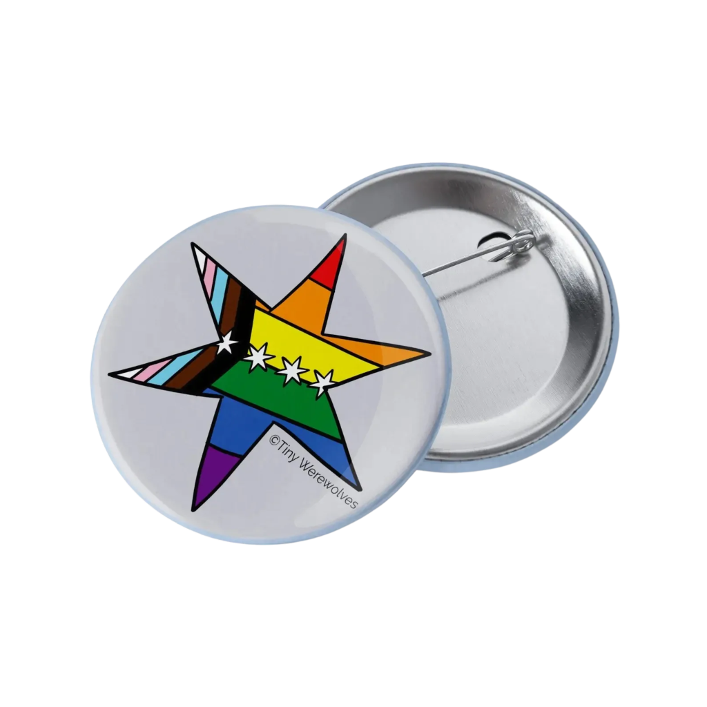 Chicago Star Progressive Rainbow Pride Flag Pinback Button Tiny Werewolves Impulse - Pinback Buttons