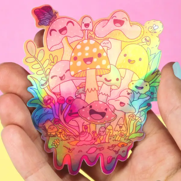 Psychdelic Happy Mushroom Holographic Sticker Turtle's Soup Impulse - Decorative Stickers