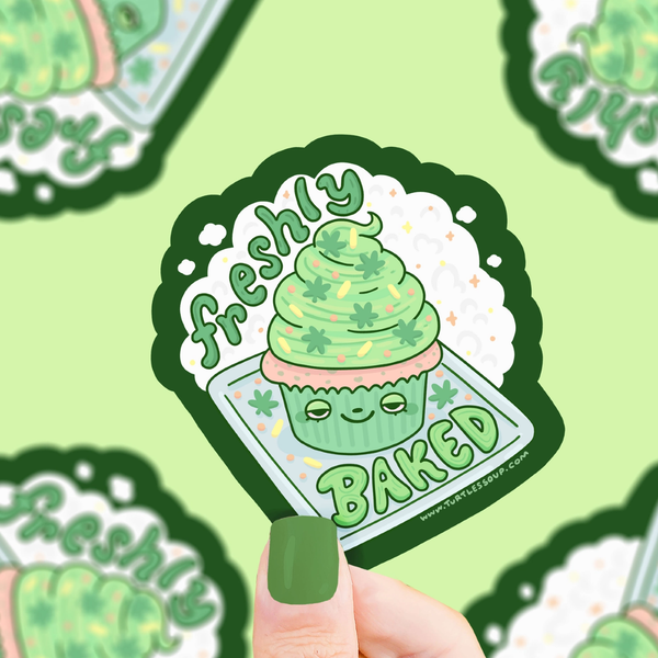 Freshly Baked Cute Green Cannabis Sticker Turtles Soup Impulse - Decorative Stickers