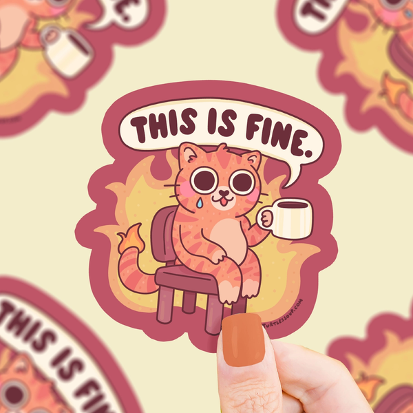 This Is Fine On Fire Meme Sticker Turtles Soup Impulse - Decorative Stickers