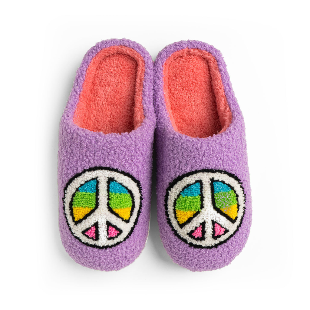 Peace Out / Big Lounge Out Loud Super Fuzzy Slipper Slides Two Left Feet Apparel & Accessories - Socks - Slippers - Adult - Womens