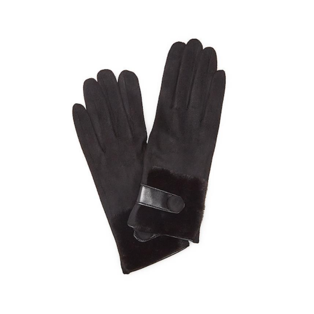Button Back in Black Super Soft Micro Suede Gloves Two's Company Apparel & Accessories - Winter - Adult - Gloves & Mittens