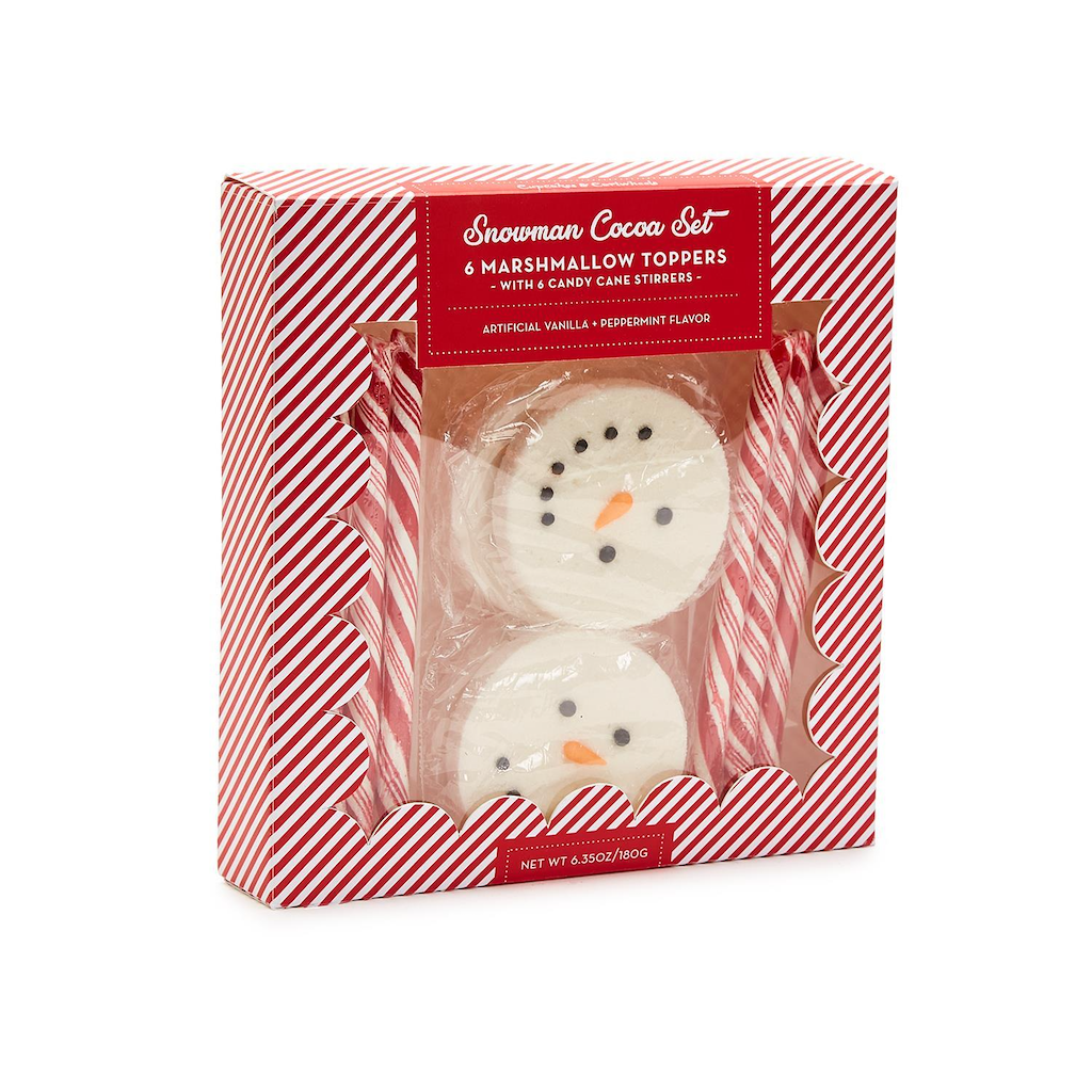 Snowman 12 Pc Hot Cocoa Set in Gift Box Includes: 6 Vanilla Marshmallow Toppers and 6 Peppermint Candy Cane Stirrers - Net Wt. 6.34 oz./180g - Sugar Two's Company Candy, Chocolate & Gum