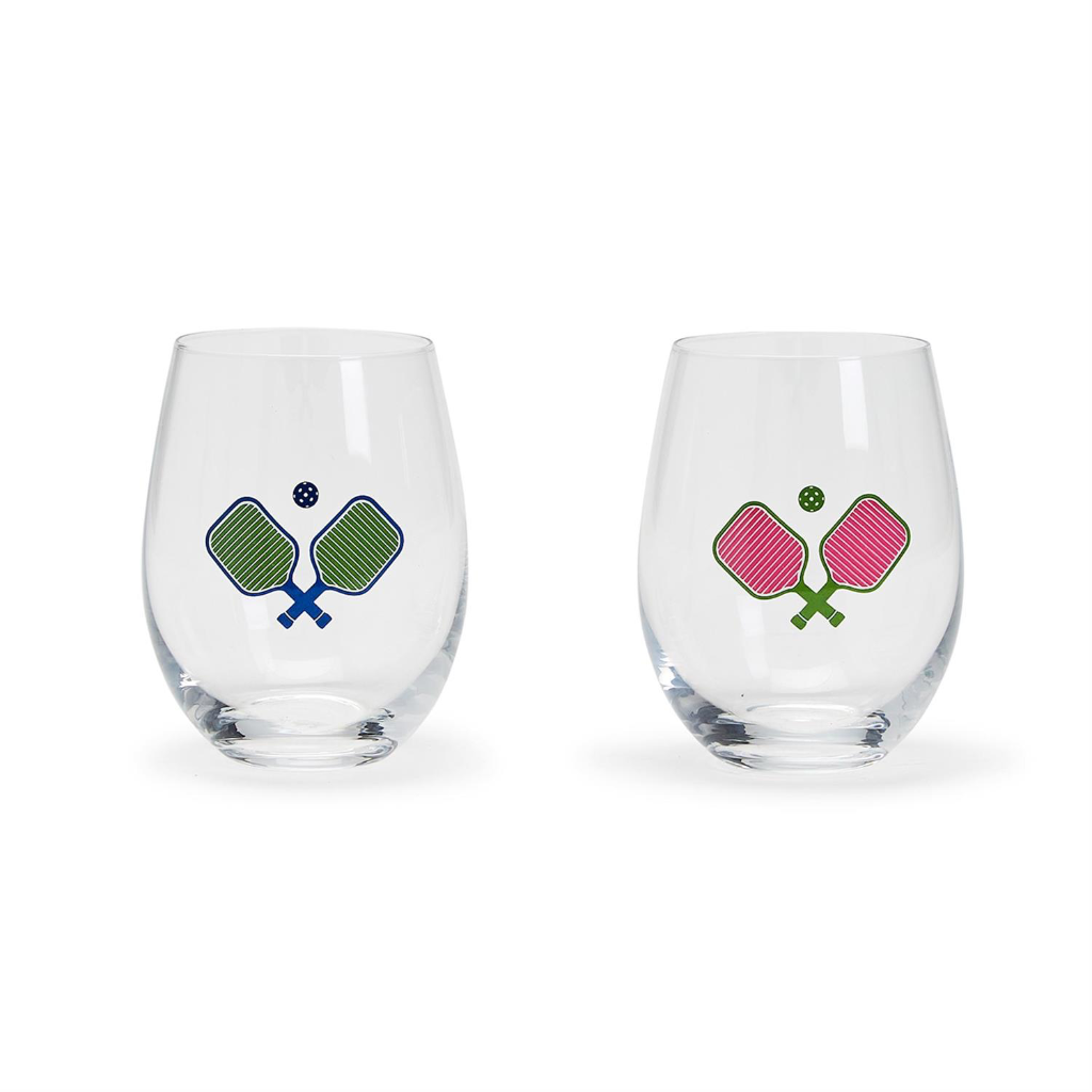 Pickleball Stemless Wine Glass Two's Company Home - Mugs & Glasses - Wine Glasses