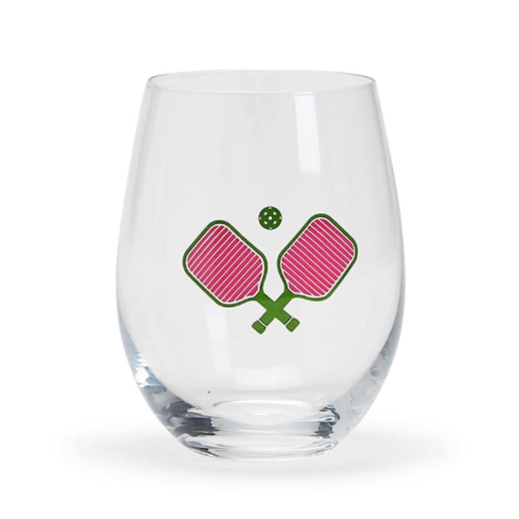 Pink Pickleball Stemless Wine Glass Two's Company Home - Mugs & Glasses - Wine Glasses