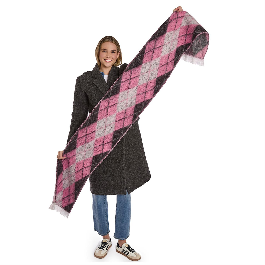 Classic With A Twist Argyle Scarf With Fringe Detail Twos Company Apparel & Accessories - Winter - Adult - Scarves & Wraps
