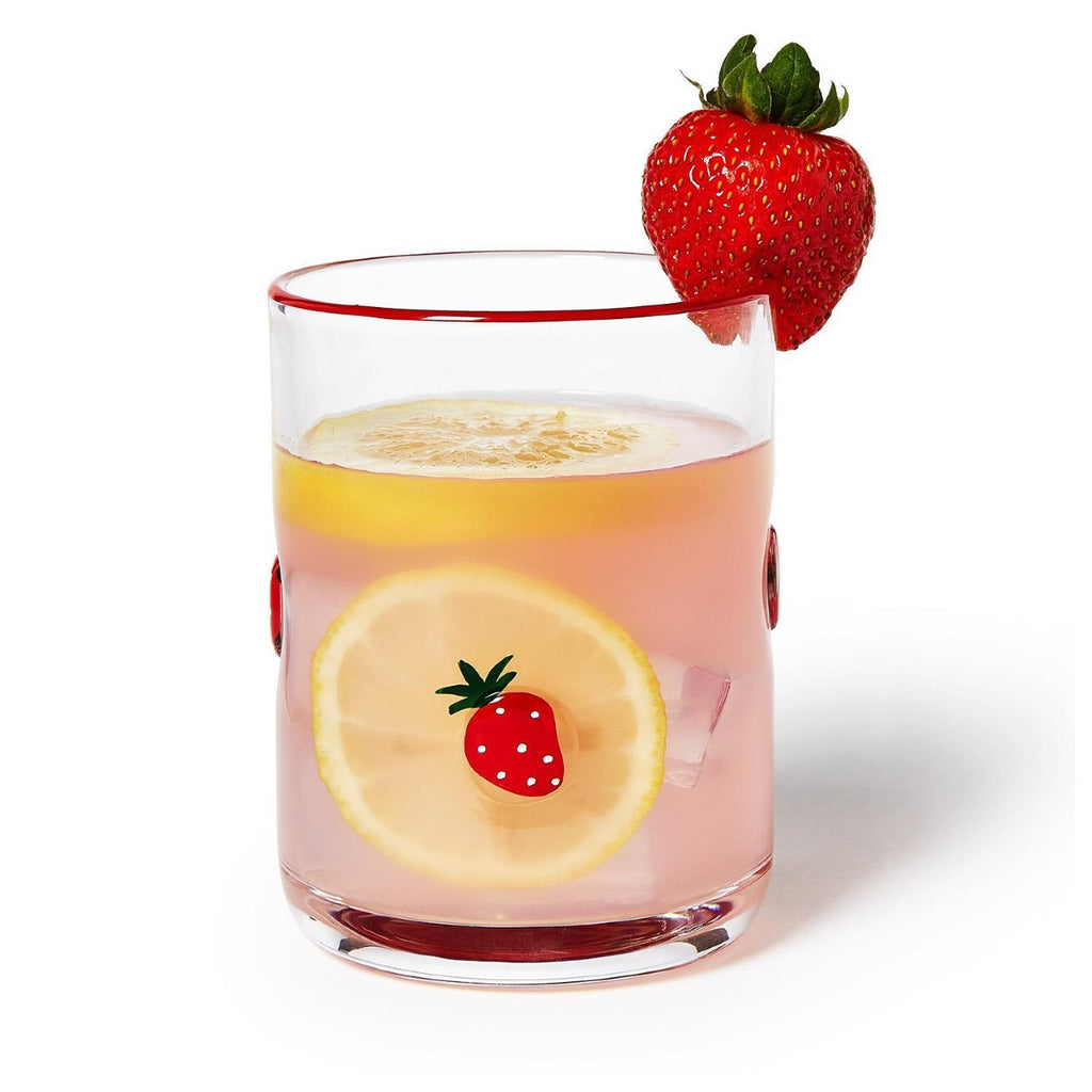 Strawberry Double Old Fashion Hand-Painted Glass Twos Company Home - Mugs & Glasses - Whiskey & Cocktail Glasses