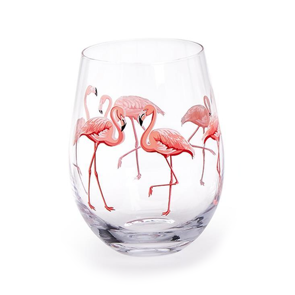 Flamingo Stemless Wine Glass Twos Company Home - Mugs & Glasses - Wine Glasses