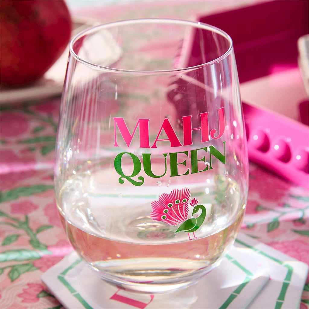 Mahj Queen Stemless Wine Glass Twos Company Home - Mugs & Glasses - Wine Glasses