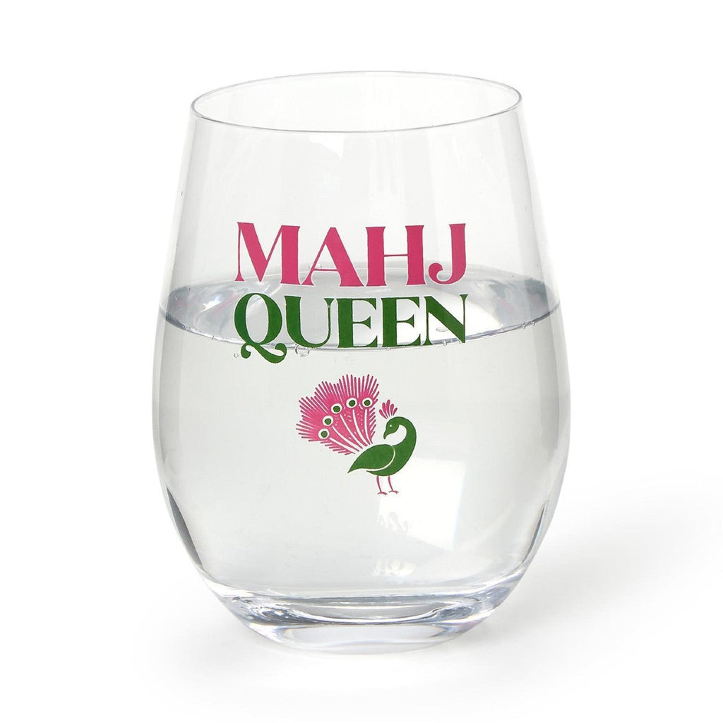 Mahj Queen Stemless Wine Glass Twos Company Home - Mugs & Glasses - Wine Glasses