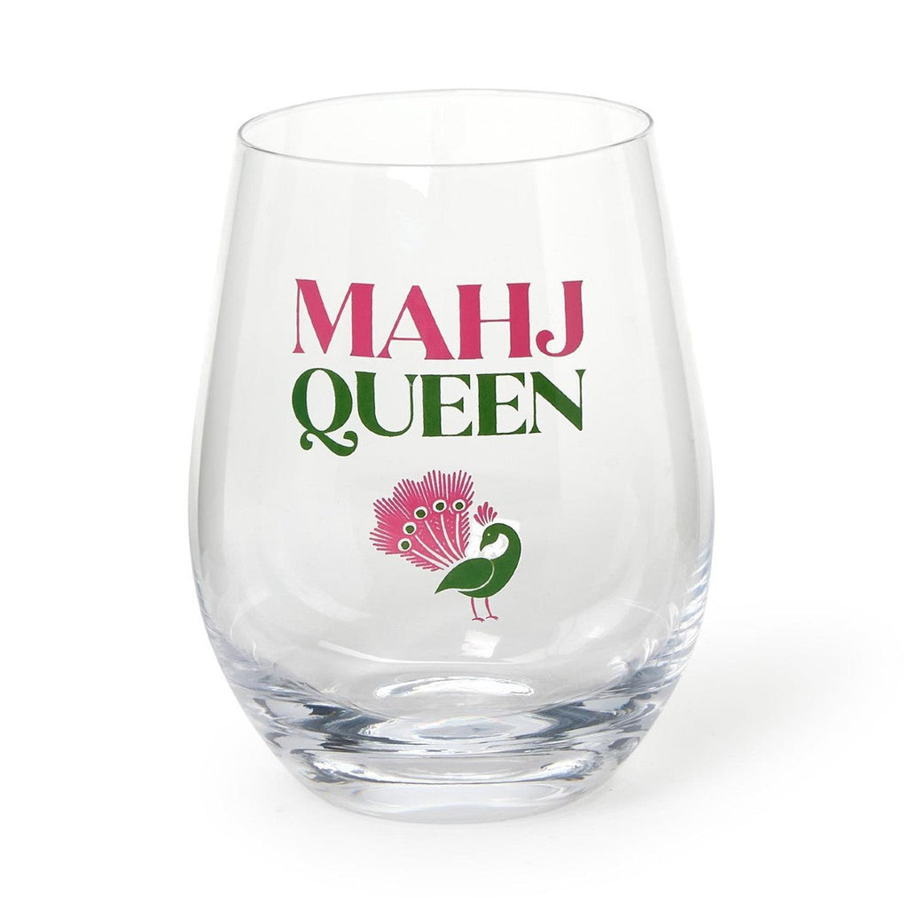 Mahj Queen Stemless Wine Glass Twos Company Home - Mugs & Glasses - Wine Glasses