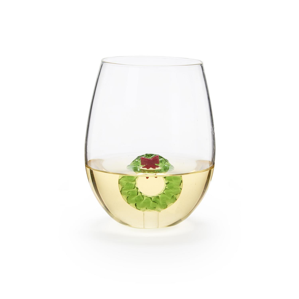 Wreath Icon Stemless Wine Glass Twos Company Home - Mugs & Glasses - Wine Glasses