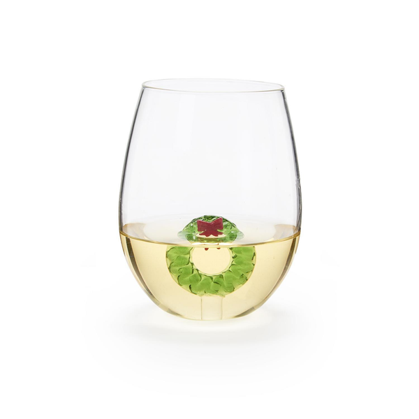 Wreath Icon Stemless Wine Glass Twos Company Home - Mugs & Glasses - Wine Glasses