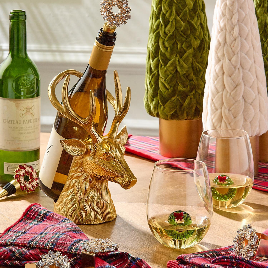 Wreath Icon Stemless Wine Glass Twos Company Home - Mugs & Glasses - Wine Glasses