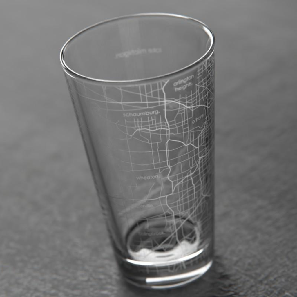 Chicago Etched Map Barware - Pint Glass Well Told Home - Mugs & Glasses - Pint Glasses