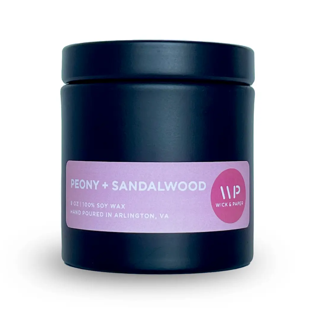 Peony And Sandalwood Candle - 9oz Wick And Paper LLC Home - Candles - Novelty