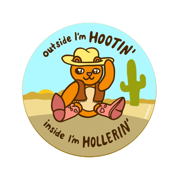 Hootin Hollerin Cowboy Bear Sticker Wokeface Impulse - Decorative Stickers