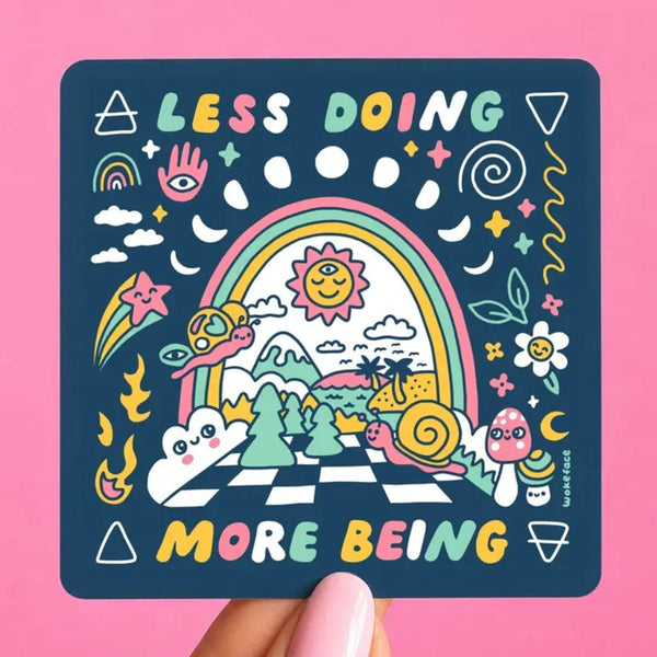 Less Doing More Being Navy Sticker Wokeface Impulse - Decorative Stickers