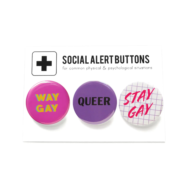 Way Gay Queer Stay Gay Buttons Pack Word For Word Factory Jewelry - Pins
