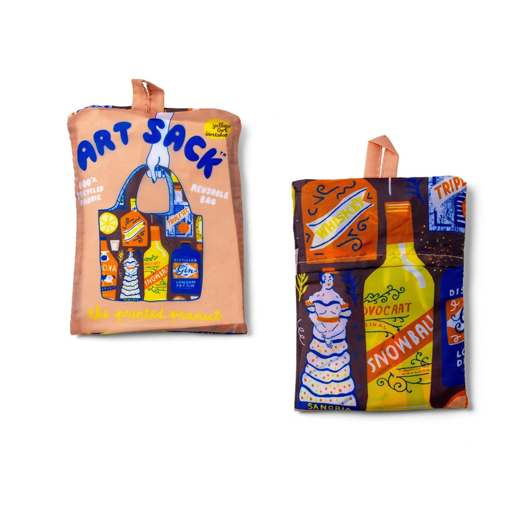 Cocktails Art Sack Reusable Tote Bag Yellow Owl Workshop Apparel & Accessories - Bags - Reusable Shoppers & Tote Bags